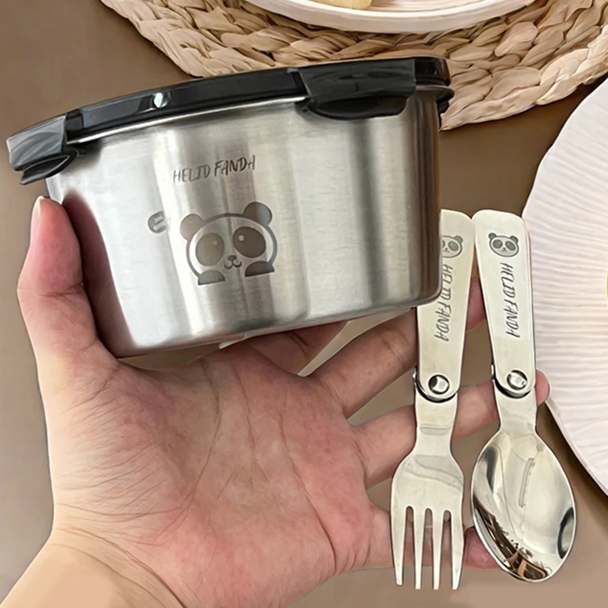 WORTHBUY Versiegelter Lunchbehälter mit Deckel, 304 Edelstahl, runde Lunchbox, Kühlschrank, Frischhaltebox, mikrowellen- und ofensicher – Detail 7