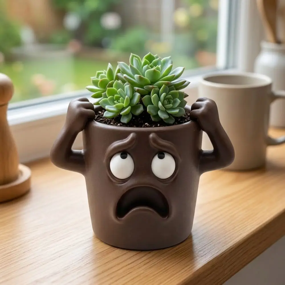 3D Printed Funny Face Succulent Planter Novelty Lifelike Quirky Face Desktop Flower Pot Plastic Humorous Face