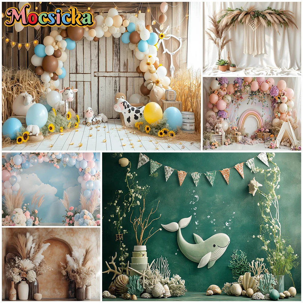 

Mocsicka Photography Backdrop Balloons Home Shooting Party Decorations Princess Wedding Birthday Photo Backgrounds Studio Banner
