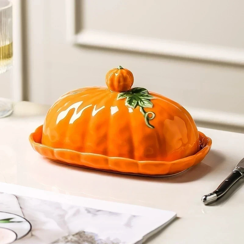 Pumpkin-shaped Cheese Board Thanksgiving Table Orange Countertop Multi-purpose Dish Halloween Ceramics For Halloween Kitchentool