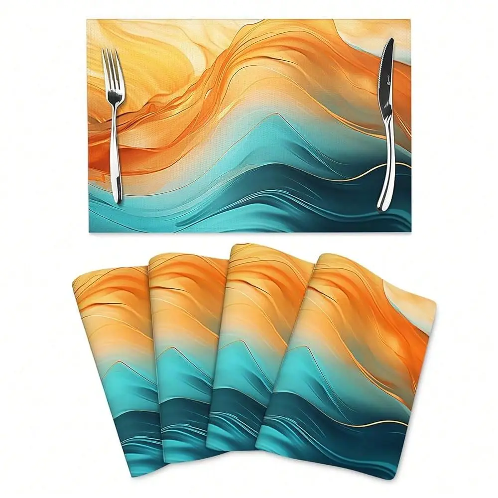 

Teal Marble Placemats Set Of 4, Washable NonSlip HeatResistant Kitchen Table Mats For Dining Outdoor Holiday Party Home Decor 1
