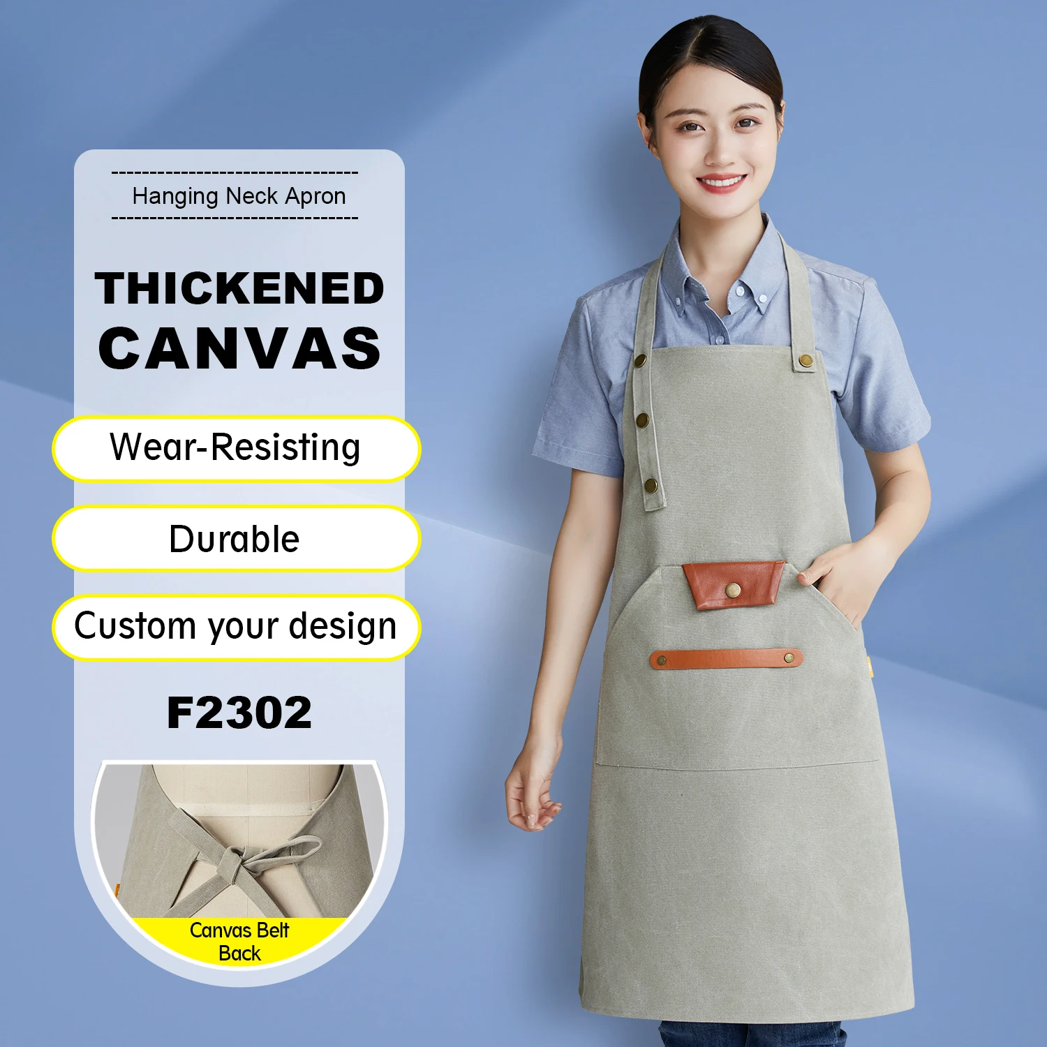 Thickend Canvas Apron For Man And Woman Thickened Waterproof Wear-resistant With Pockets Durable Crossback Adjustable Apron