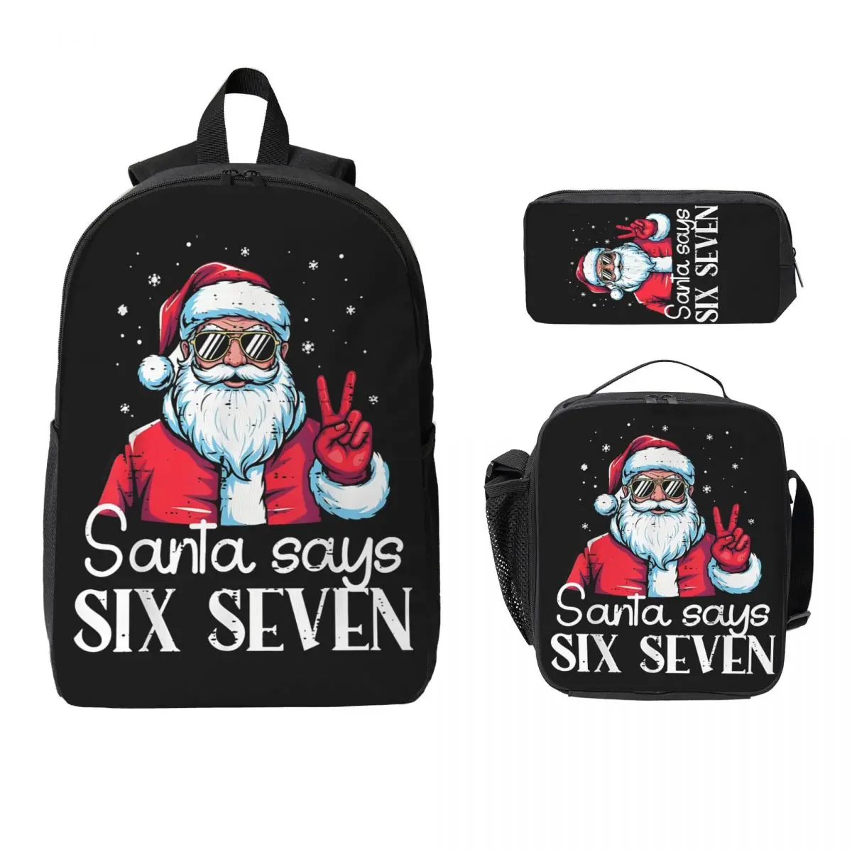 3pecs/set Santa Says 67 Meme 6 7 Christmas Six Seven Backpack for Teenage High School Shoulder Bag Lunch bag Pencil Case