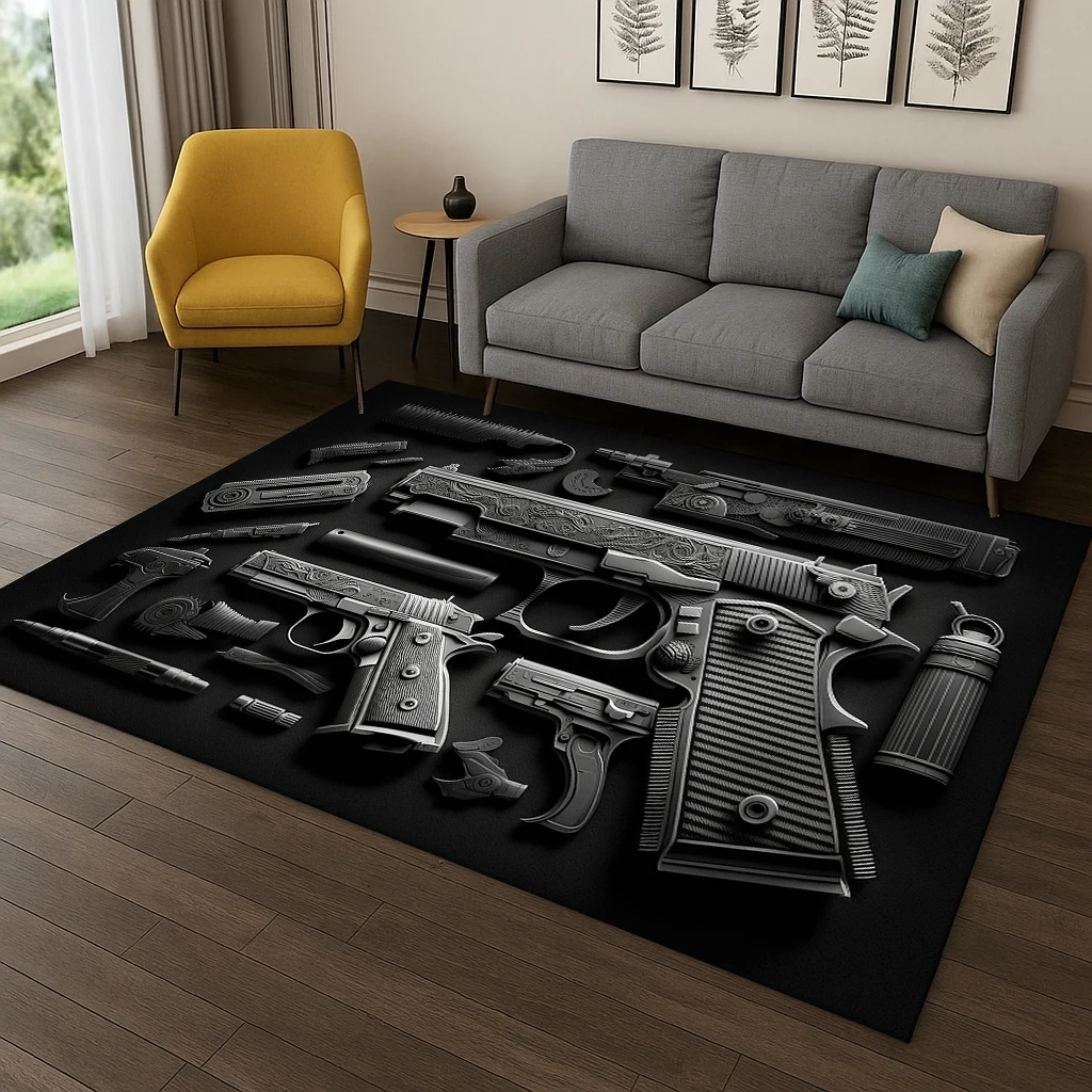 Military Style Tactical Gear Area Rug, Non-Slip Floor Mat for Living Room & Bedroom – Camo Home Decor, Not for Kids