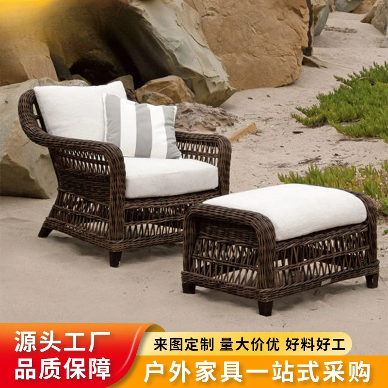 Conjunto de sofá de teca nórdico para exteriores, sillón reclinable de ratán moderno y sencillo, silla giratoria, silla mecedora, mesa de centro para jardín o patio.