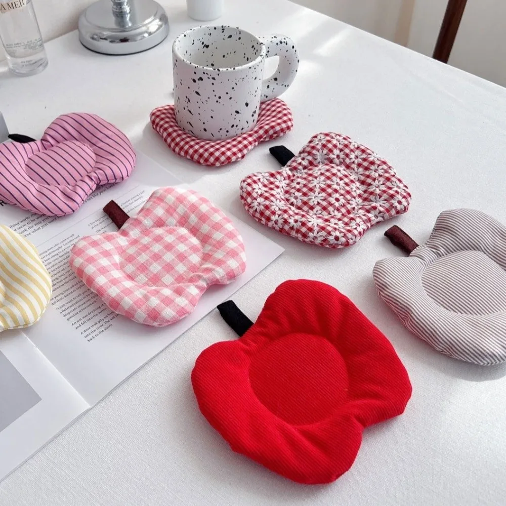 Fabric Material Drink Cup Mat Heat Resistant Apple Checkered Cup Coaster Storage Photoaphy Props Desktop Ornaments