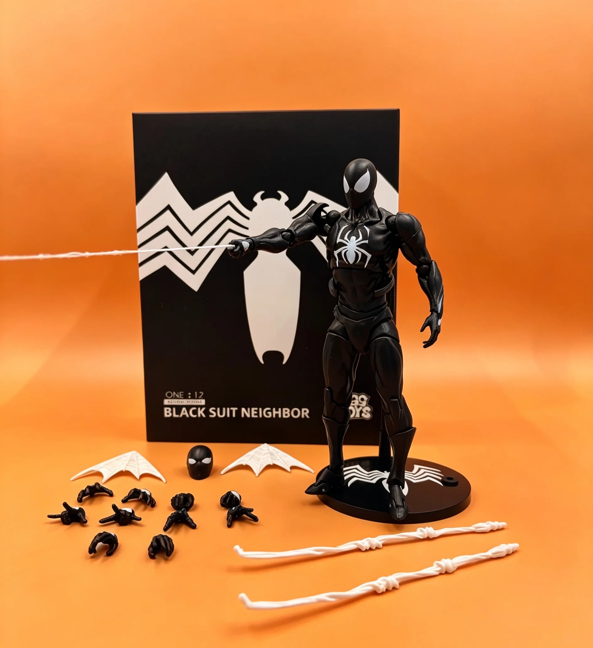 Bandai Black Neighbor Symbiote Spider-Man Action Figure; Venom Black Suit Articulated Figure; Desktop Collectible Model Boys Gif - view 2