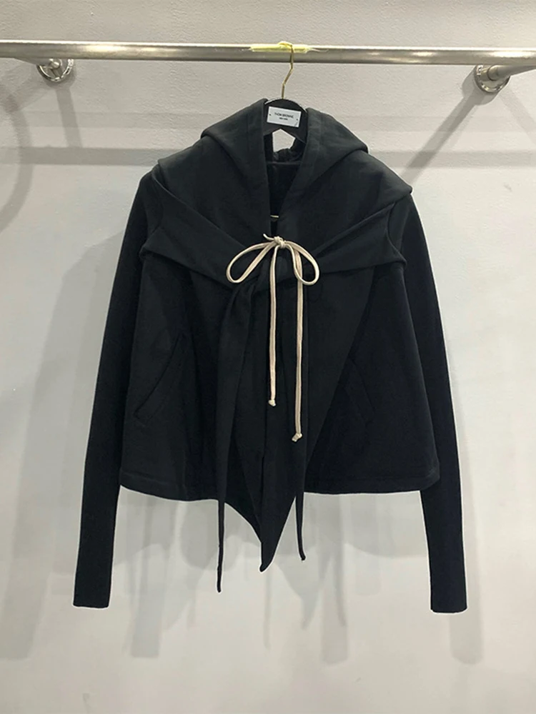 [ZOCI] Women Edition Big Wizard Hat Hoodie Short Cotton Black Solid Color Coat Street Trendy New Fashion