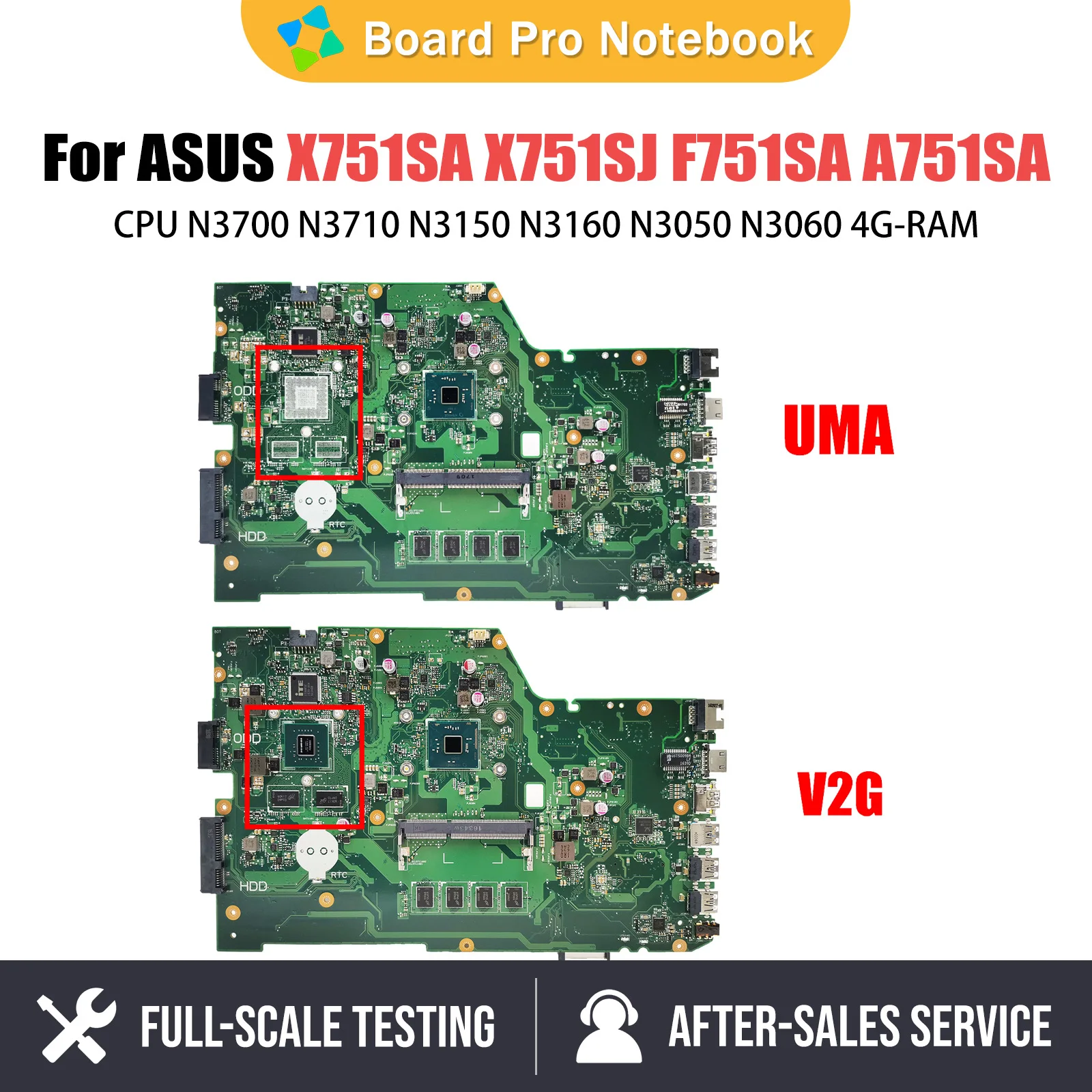 X751SA Laptop Motherboard For ASUS X751SJ K751SV F751SA A751SA F751SJ Mainboard CPU N3700 N3710 N3150 N3160 N3050 N3060 4GB RAM