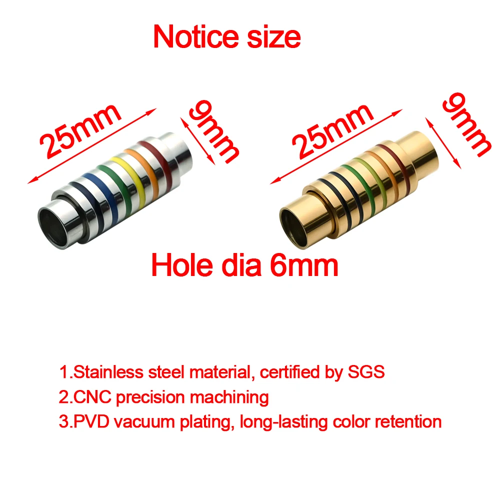 2pcs Stainless Steel 6mm Hole Rainbow Magnetic Clasps For Bracelet Connectors Fit Leather Bracelet Jewelry Marking Supplies