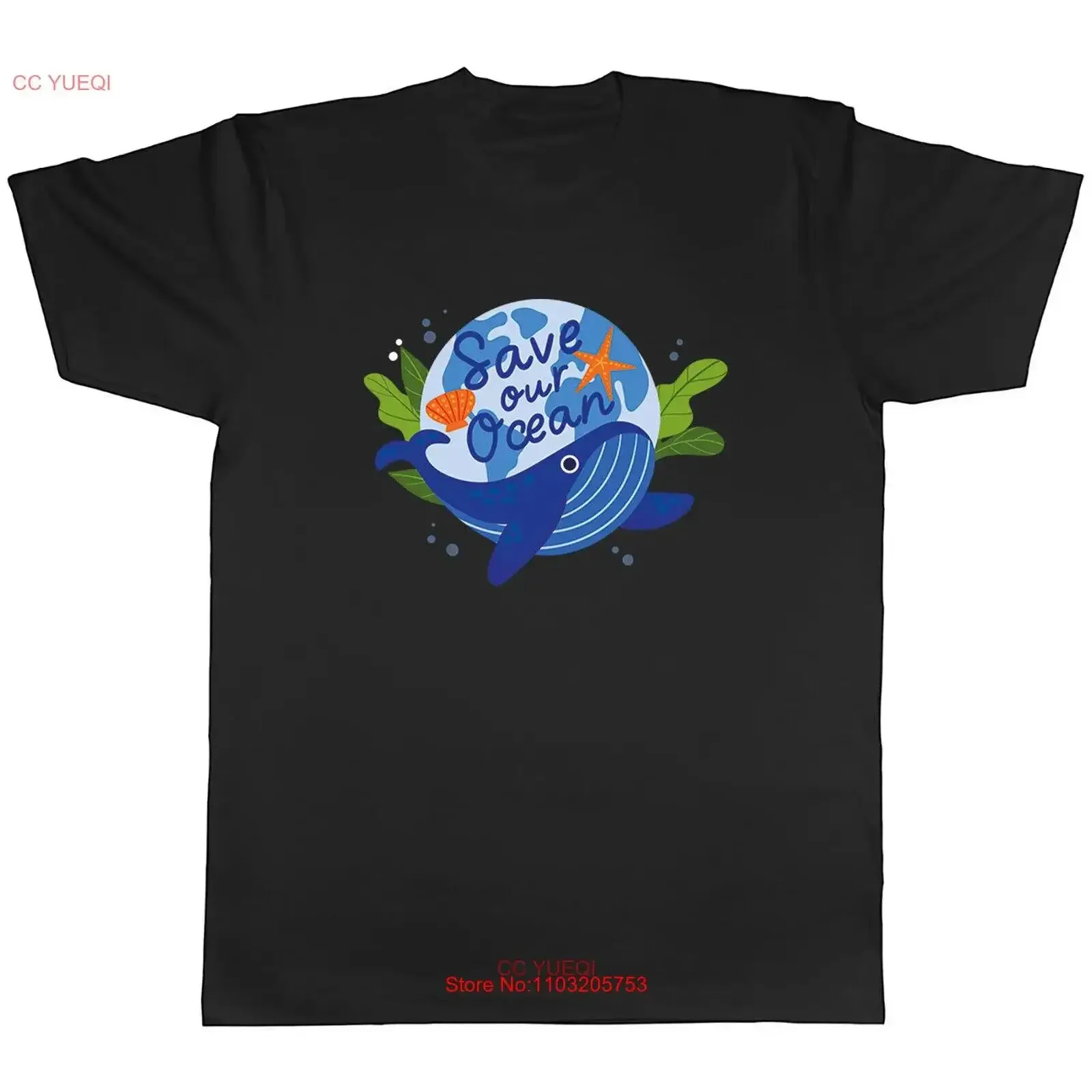 

Save Our Ocean Mens T Shirt Whale Starfish Shell Earth Sea vintage Washed Comfortable homme streetwear Breathable graphic