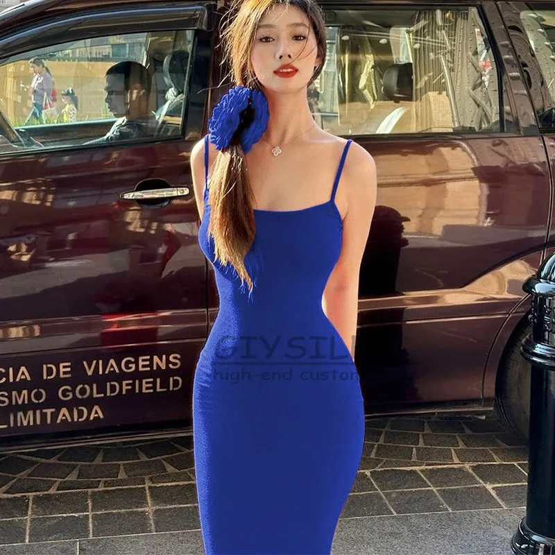 

GIYSILE Satin Slip Sleeveless Backless Slim Sexy Maxi Dress 2025 Spring Women Party Concise Bodycon Elegant Dresses Female