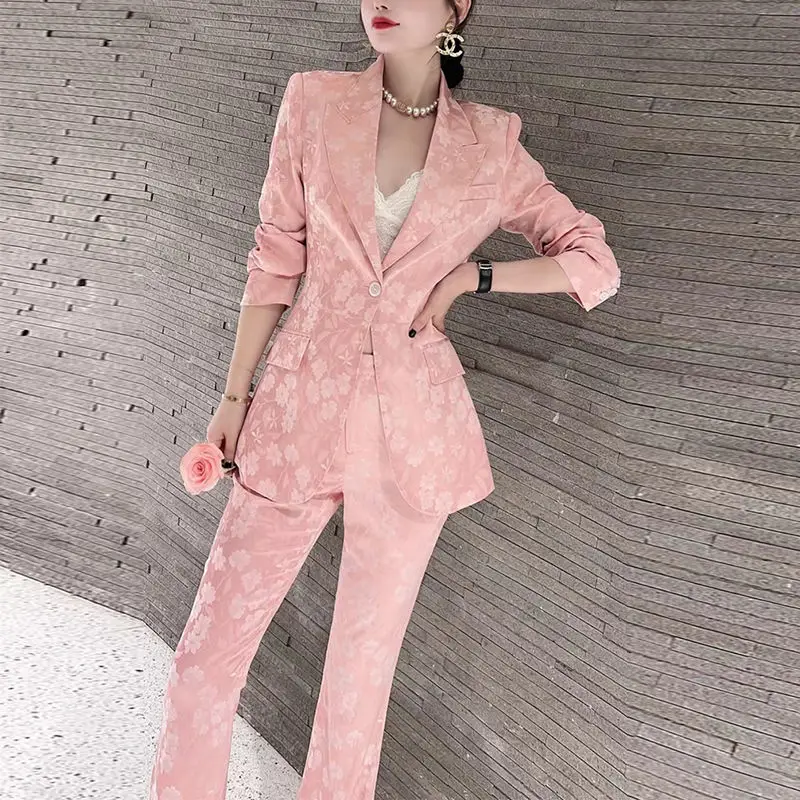 Senior Office Suit Suit 2022 New Spring Fashion Body Jacquard Fashion Jacket + Trousers Two-piece Set for  Suit Blazer Women2022