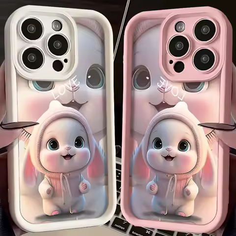 Lovely Pink Rabbit Silicone Case For Samsung Galaxy S24 S23 Ultra S22 S21 Plus S20 FE A12 A32 A52 A52S A23 A33 A53 A14 A34 A54