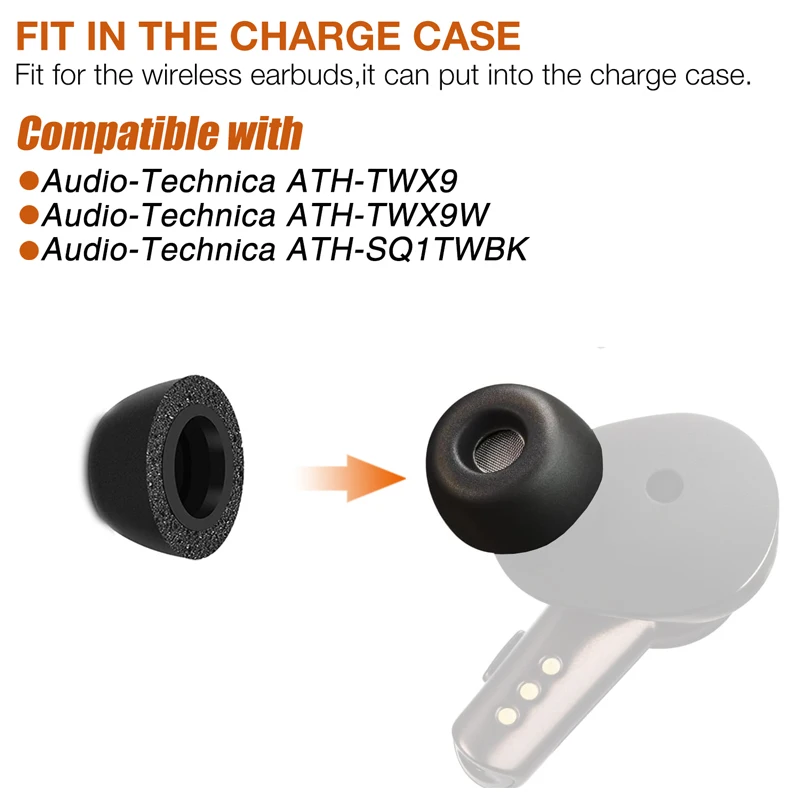 TENNMAK Memory Foam Eartips Replacement for Audio-Technica ATH-TWX9 / ATH-CKS50TW / ATH-SQ1TWBK Wireless Earbuds Earpad Ear Tips