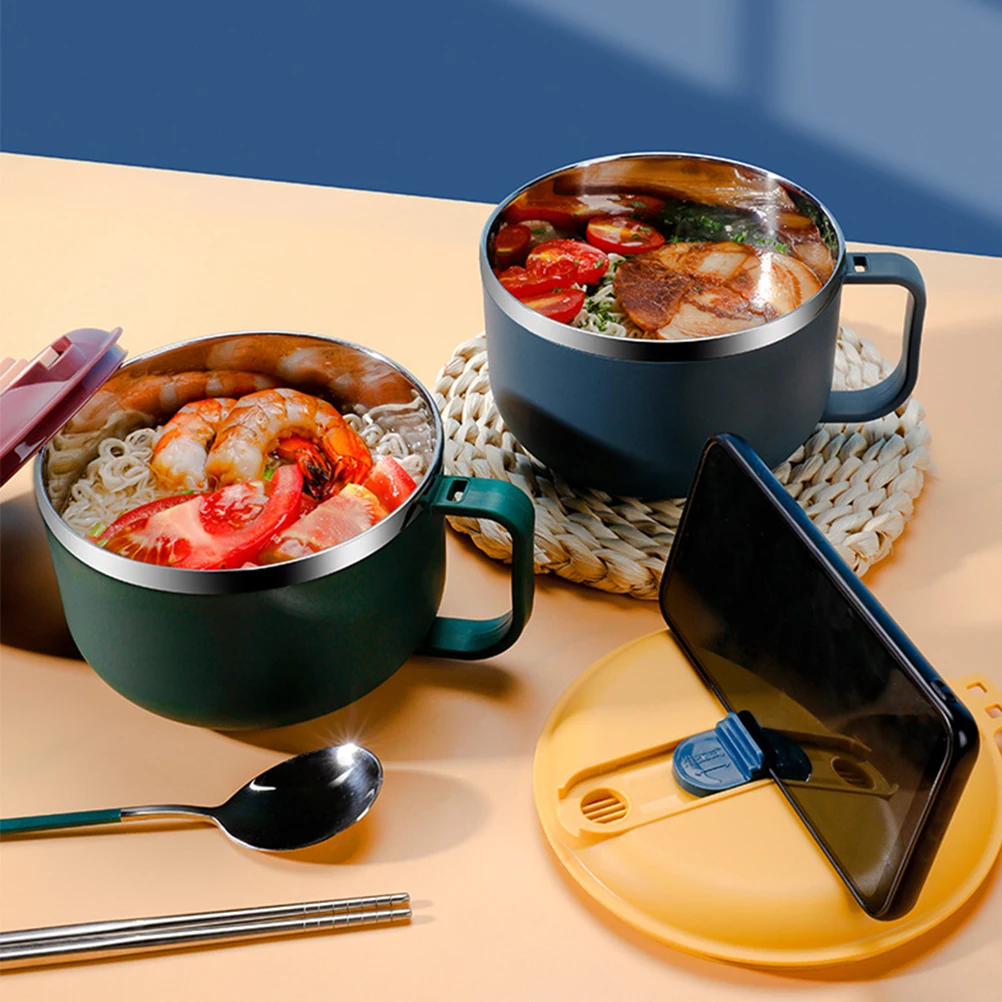 

Stainless Steel Lunch Box 304 Grade Food Container Reusable Bowl Wear Resistant Handle Design Soup Container Lids Daily