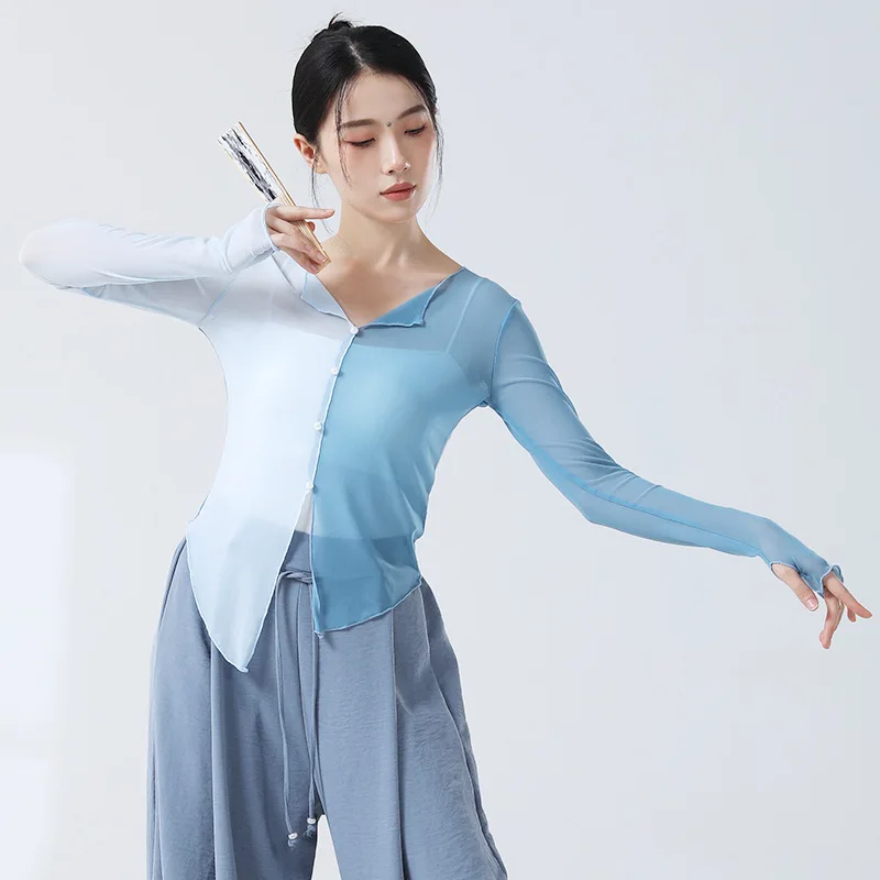 Modern dance practice suit, body charm, body shape, long sleeved top, color matching, classical dance dress, elegant performance