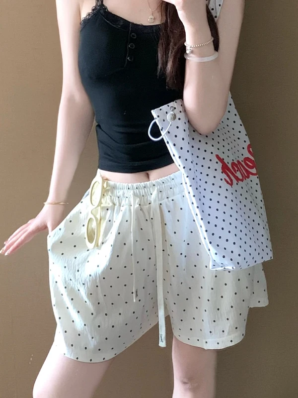 

Summer Polka Dot Cloud Cotton Short Pants Women's Thin Home Clothes Breathable Comfortable Print Sleepwear mid Waist Design