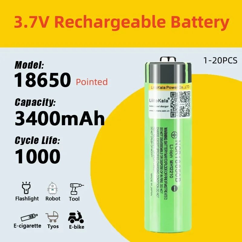 

NEW Original LiitoKala NCR18650B 34B 3.7V 18650 3400mAh Lithium Rechargeable Battery For Flashlights Battery