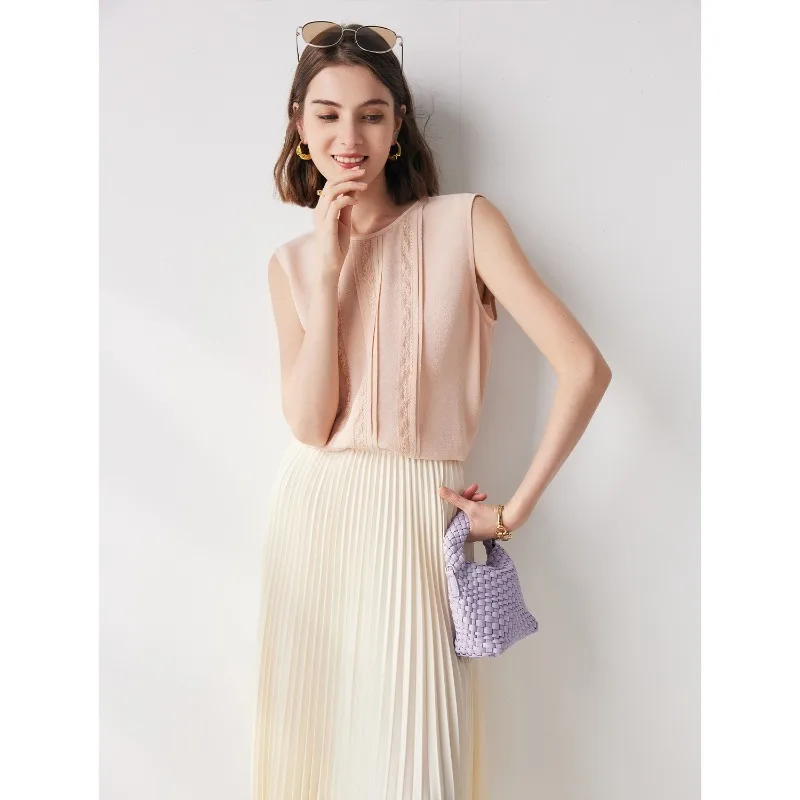 

100% Mulberry Silk Sleeveless Silk Shirt 2026 Spring/summer Commuter Neck Lace Silk Jumper