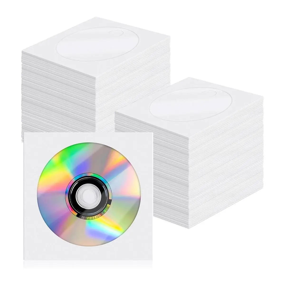REST 200PCS White Paper CD Sleeves, DVD Sleeves Envelope, CD Sleeves Envelope Holder with Window Cut Out and Flap