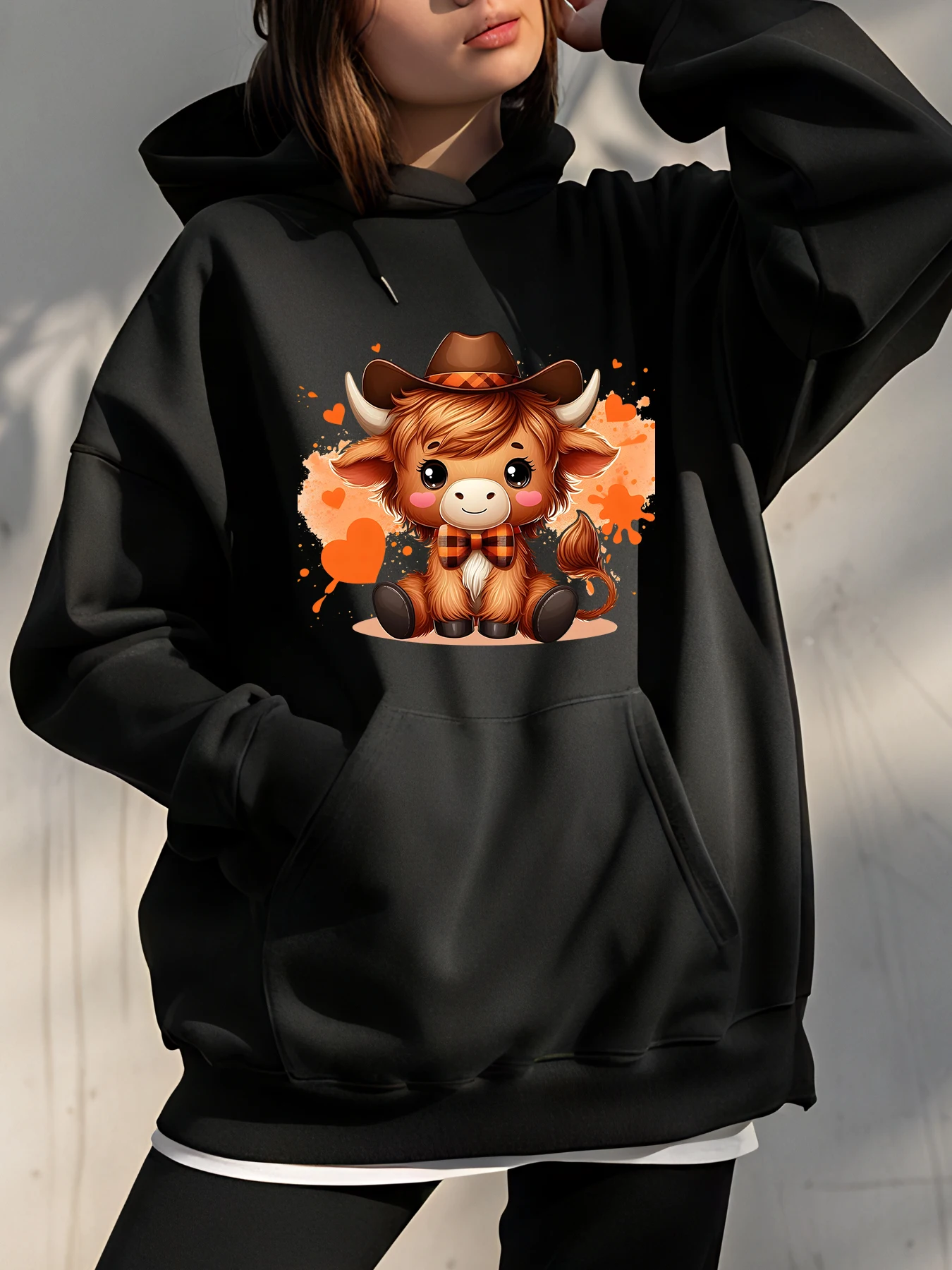 

Милая толстовка с принтом коровы, мультяшный животный дизайн, унисекс, повседневная толстовка для женщин и мужчин, осенне-зимняя одежда