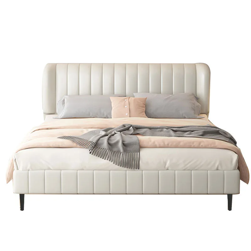 

Italian minimalist double leather bed, Nordic modern cream style piano key bed