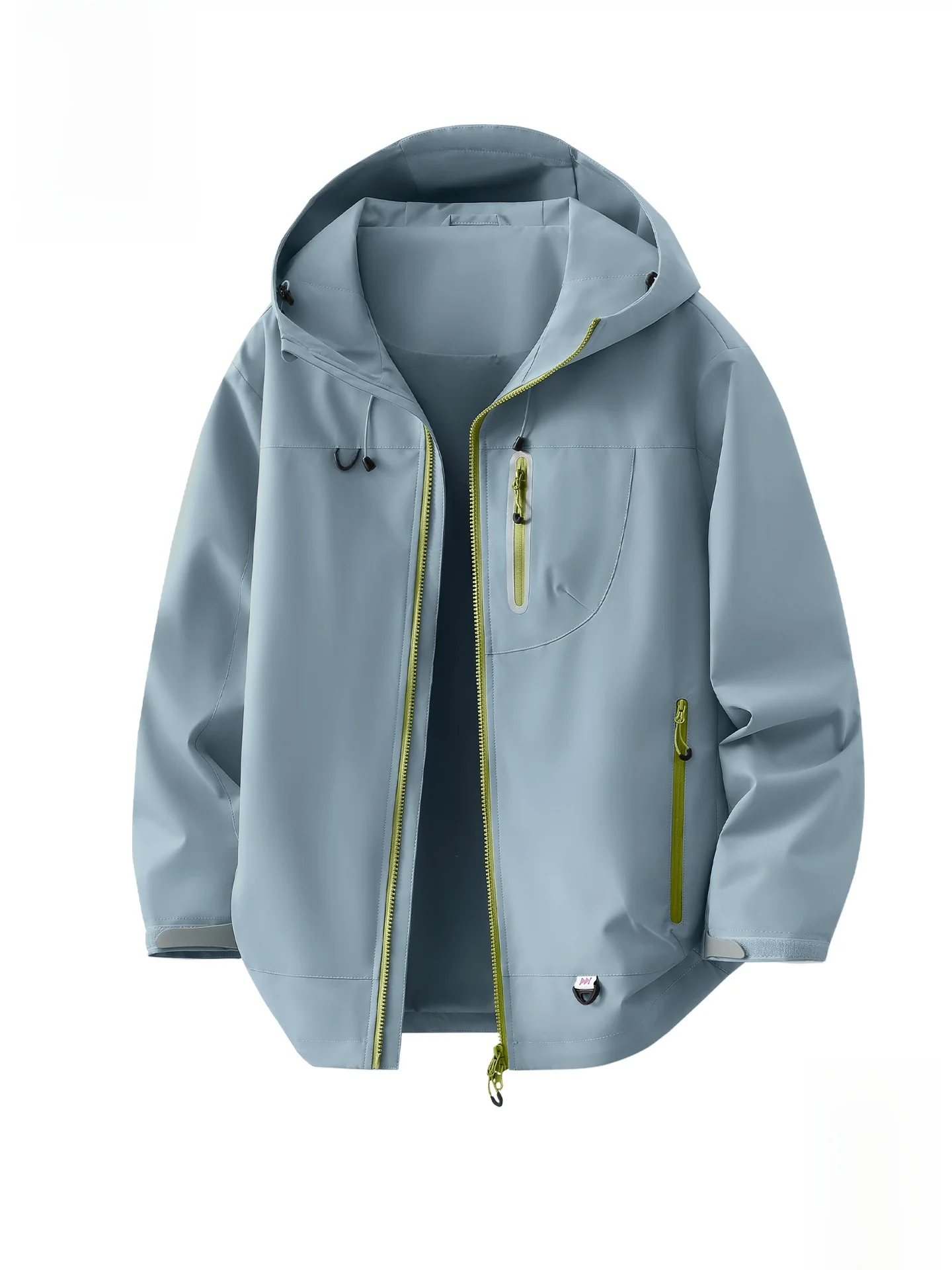 

Синяя мужская легкая весенняя ветрозащитная куртка с капюшоном, свободного кроя, с длинными рукавами, на молнии, повседневная