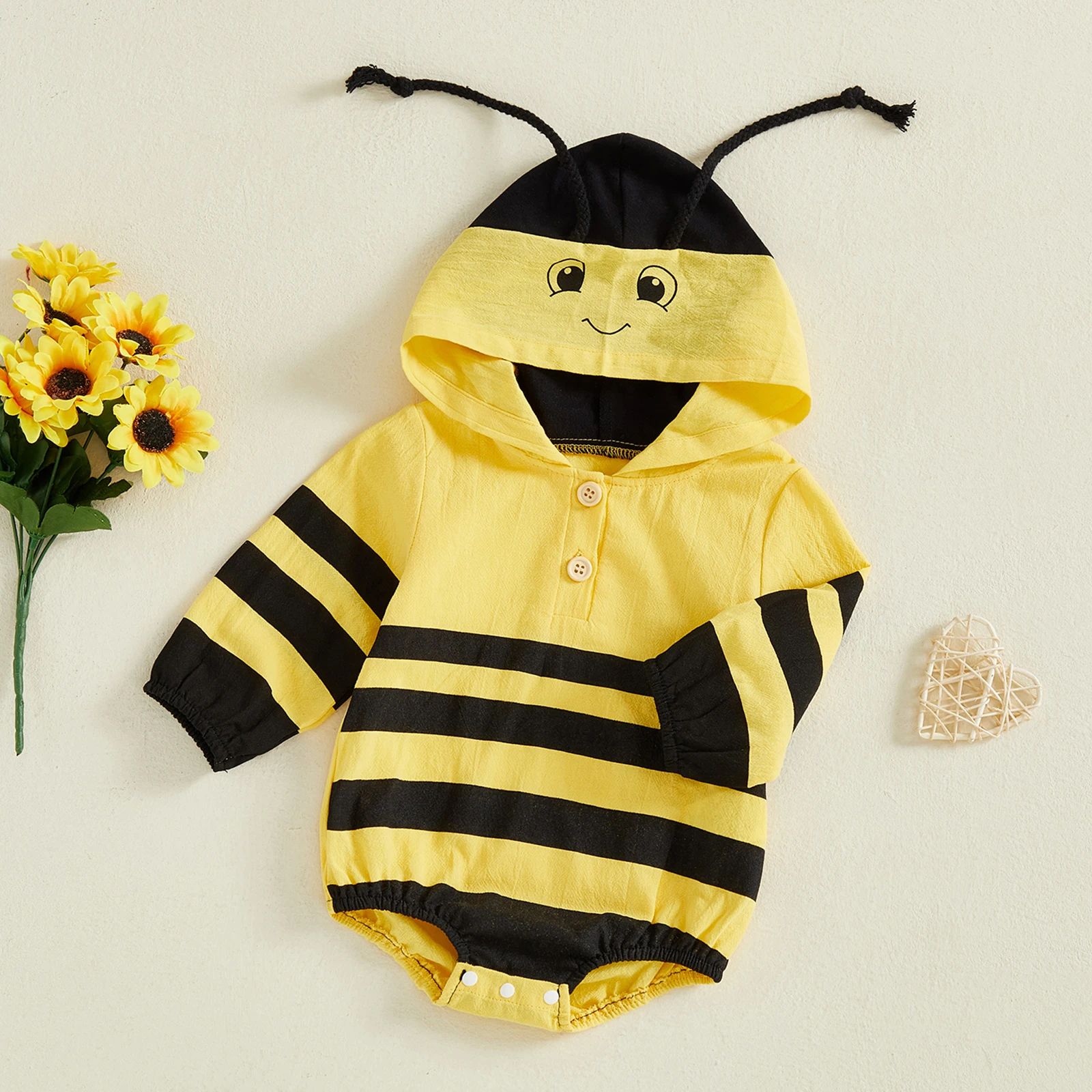 

Костюм пчелы Tregren для новорожденных от 0 до 18 месяцев, свободный крой, черный, желтый полосатый комбинезон с капюшоном и длинными рукавами для маленьких мальчиков и девочек