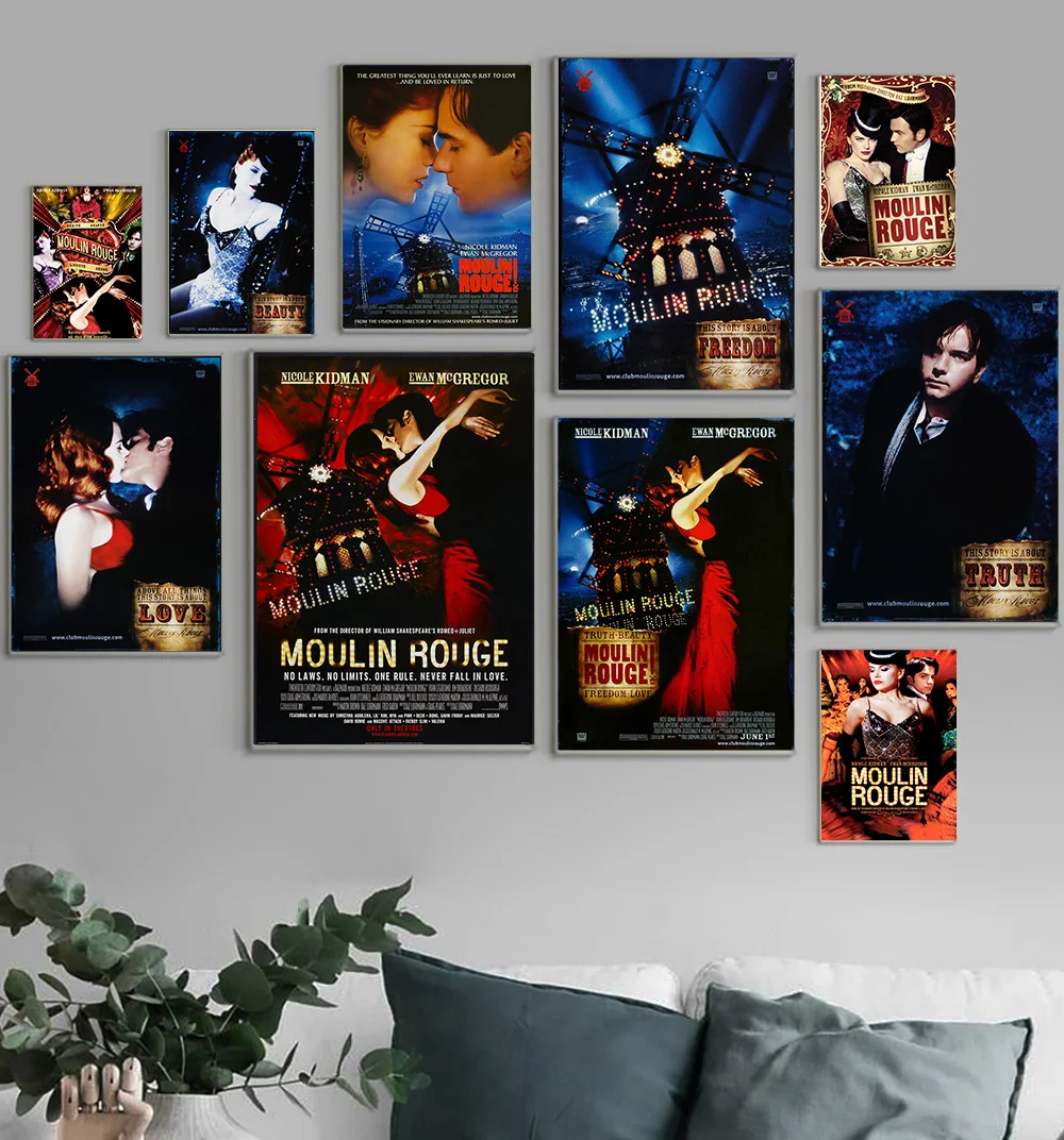 Moulin Rouge Musical Romantic Drama Film Art Print Poster Movie Wall Picture Video Room Cinema Lovers Kiss Canvas Painting Decor