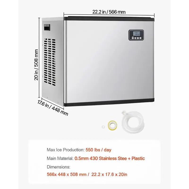 Machine à glace commerciale – modèle compact, production de 249,5 kg/jour avec fonction autonettoyante, production de glace programmée, épaisseur réglable, pour restaurants, bars, cafés et hôtels – uniquement la tête de production