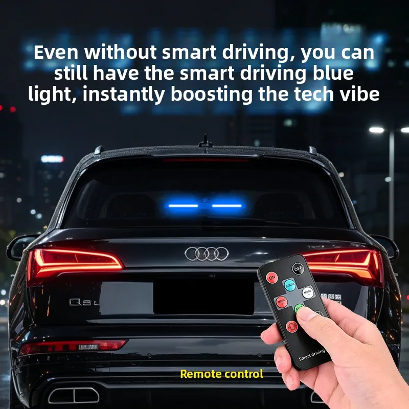 Remote Control Simulated Intelligent Driving Blue Warning Light, Solar Powered Anti‑Rear‑End Decor Lamp, Rear Windshield Light