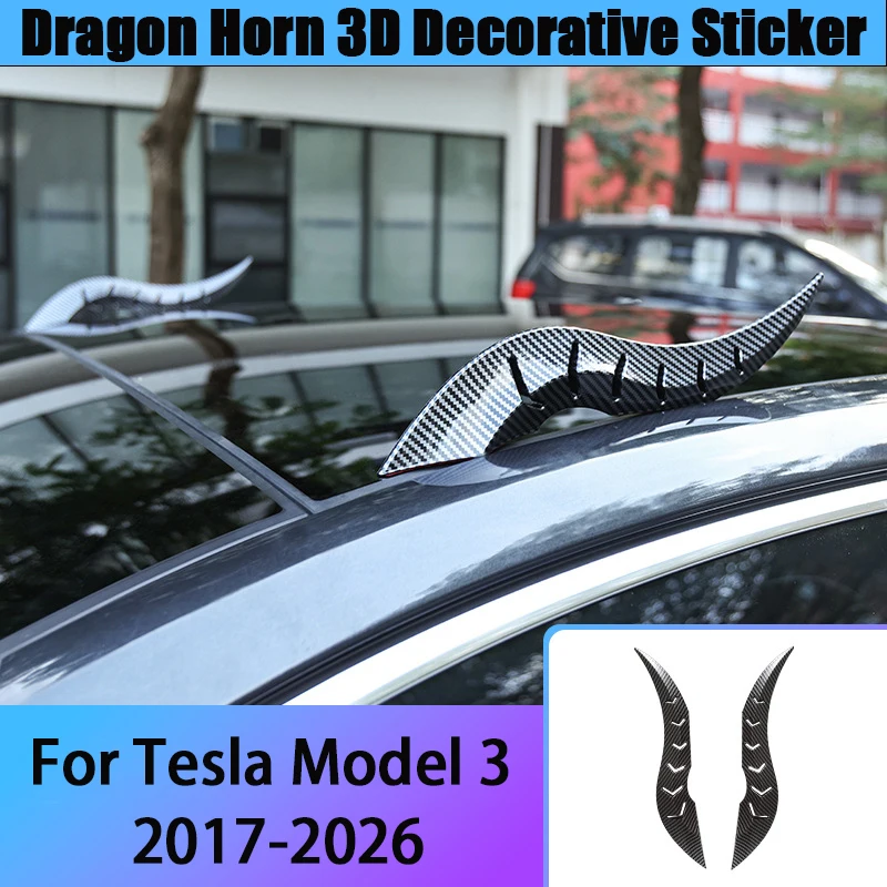 For Tesla Model 3 2017-2026 2PCS Car Roof 3D Dragon Horn Decoration High-Strength Stickers Auto Exterior Parts