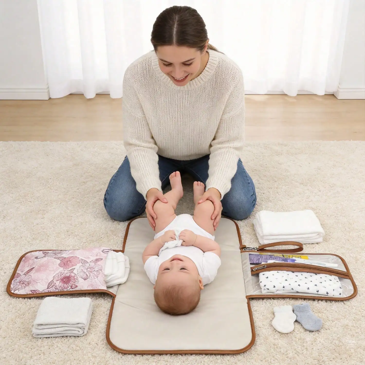 Floral Printed Baby Changing Mat Foldable Urine Pad Portable Travel Dipaer Pad Cover Waterproof Diaper Mat Baby Organizer