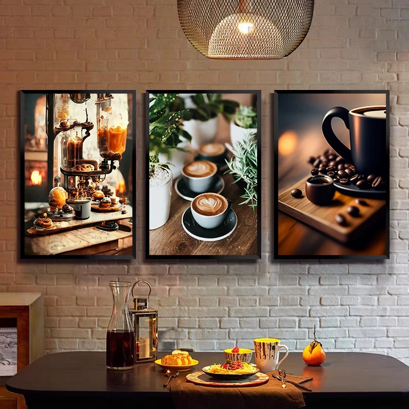 Винтажный кофе в зернах, ручная чашка для кофе, эспрессо, латте, художественный постер, холст, живопись, настенные принты, HD картина, гостиная, домашний декор для кафе