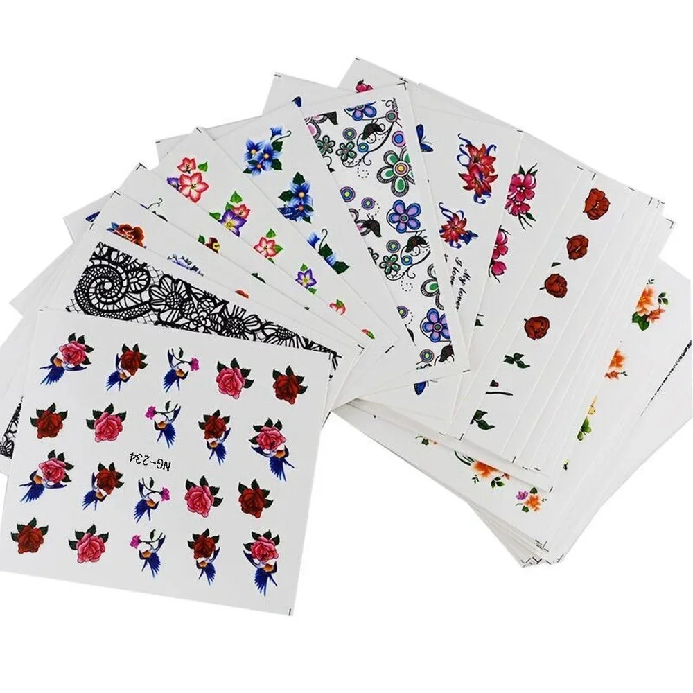 50 Blatt Wasserzeichen-Nagelaufkleber, Mix-Designs, Wassertransfer, Nagelkunst-Abziehbilder, DIY, Dekoration für den Salongebrauch