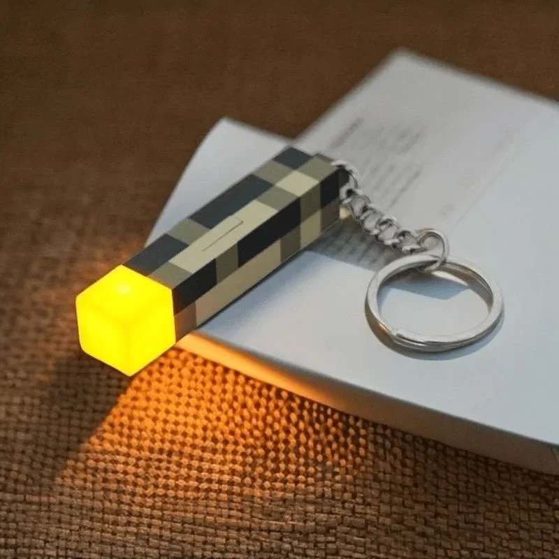 Minecraft Torch Keychain Zipper Backpack Decoration Light Glowing Game Toy Model Birthday Christmas Gift Pendant Luminous DIY