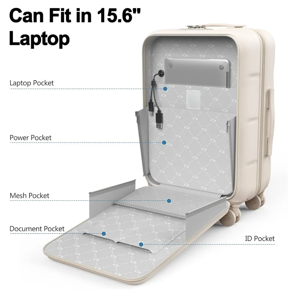 تصميم جديد أريكة عنصر الجبهة فتح جيب حقيبة 20 بوصة الصعود السفر المتداول الأمتعة مع قفل TSA ومنفذ شحن USB #3