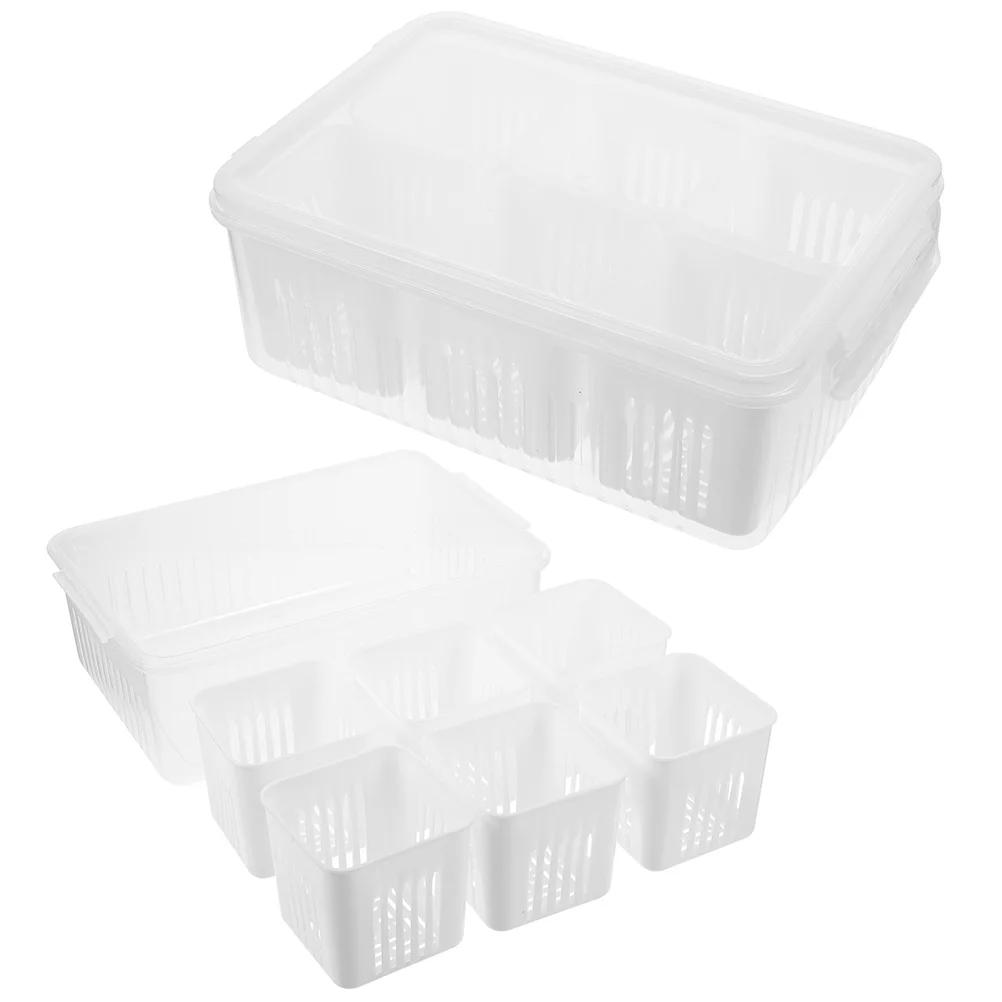 

2 set Meal Prep Containers Fridge Food Storage Boxes Garlic Onion Vegetable Keeper Drain Sealed Vegetable Storage