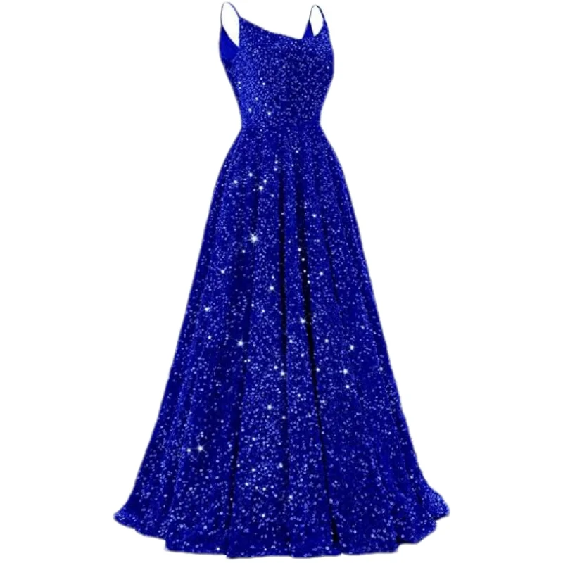 Robes de bal à paillettes personnalisées, longues robes de bal scintillantes, bretelles Spaghetti, ligne a, robe de soirée formelle avec poches, 2025