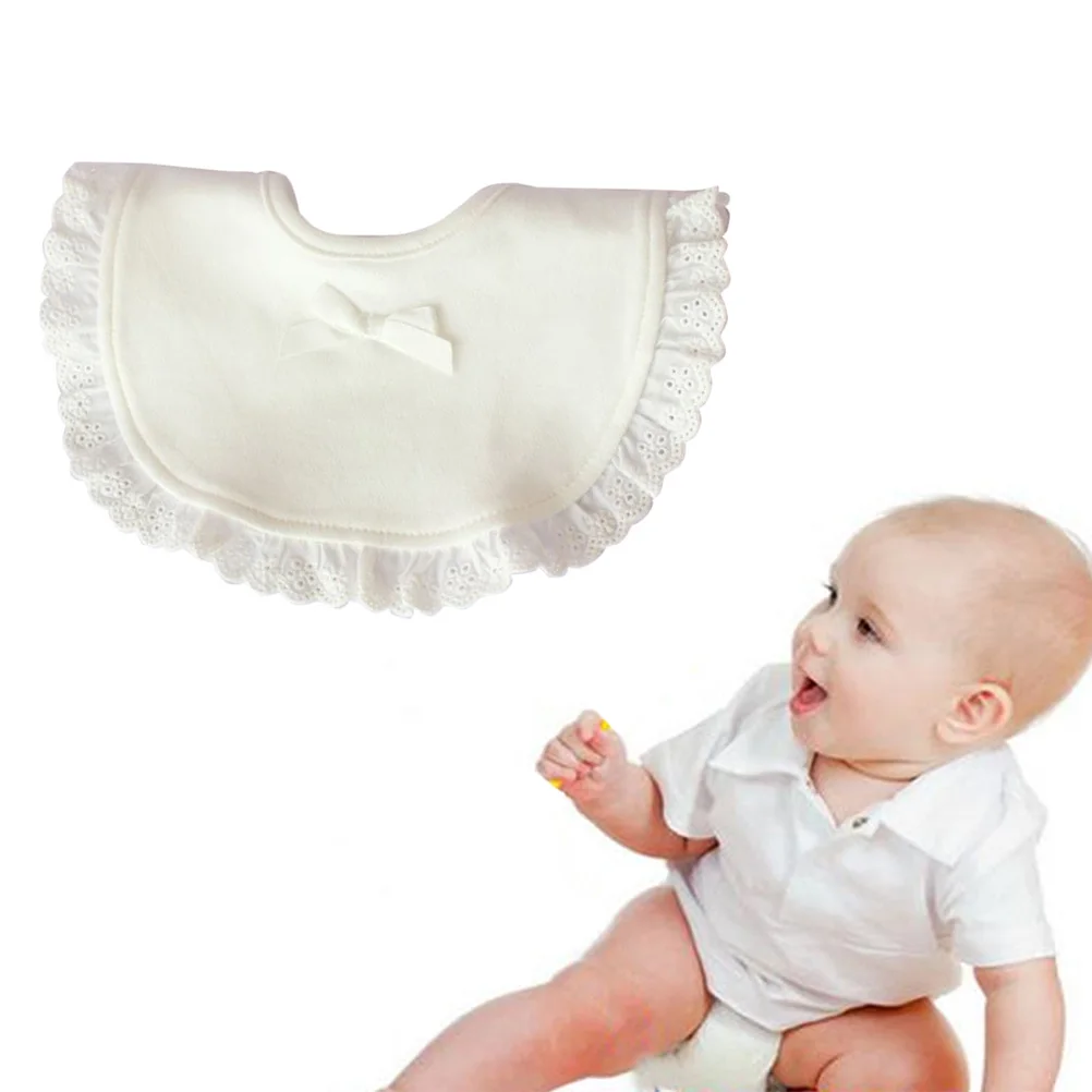 مريلة قطنية للأطفال مزخرفة بالدانتيل، مريلة مقاومة للماء لتناول الطعام والاستخدام اليومي، ناعمة ومريحة، تحافظ على الجفاف، مظهر أنيق باللون الأبيض