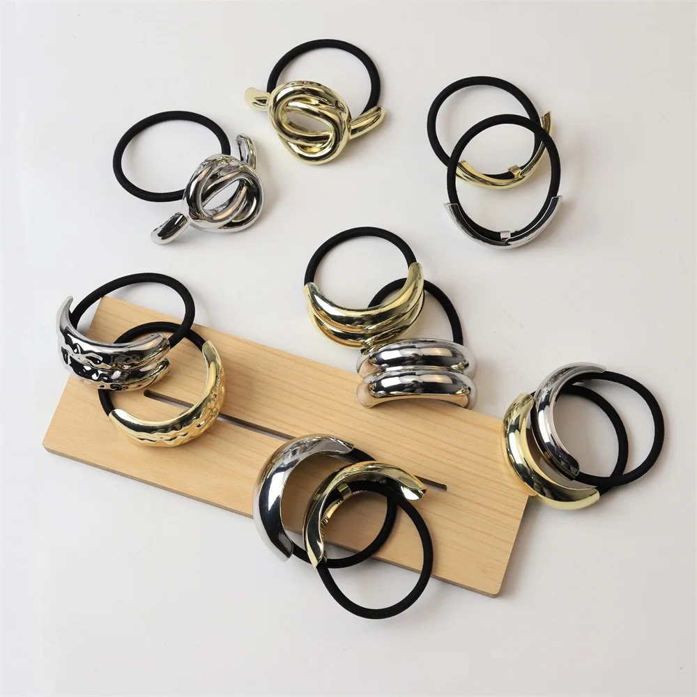 Simple Chunky Hollow Double-layer Metal Hair Clips For Women Hairbands Elastic Scrunchies Hair Ropes Fashion Hair Accessories