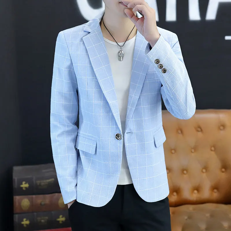 

Slim Fit Men's Casual Suit Jaet Spring Autumn Faionable Youth Polyester Spandex Long Sve Button up Cheered Top