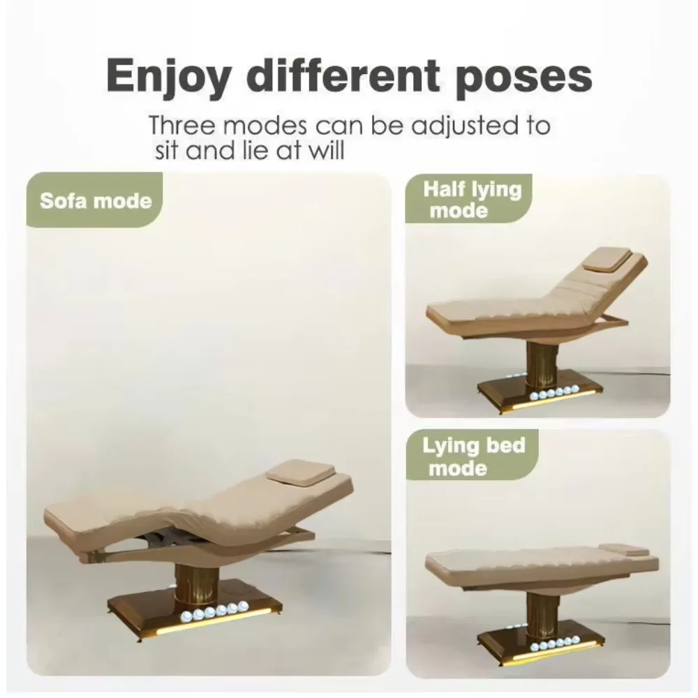 سرير الوجه الكهربائي الاحترافي الفاخر من الفولاذ المقاوم للصدأ باللون الذهبي 3 محركات سبا صالون سرير طاولة تدليك التجميل سرير التجميل #2
