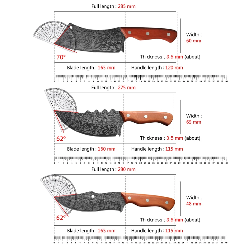 Professional Laser Damascus Forged Kitchen Knives Wooden Handle Meat Cleaver Chef Fruit Knife Multi-scene BBQ Cooking Cutlery