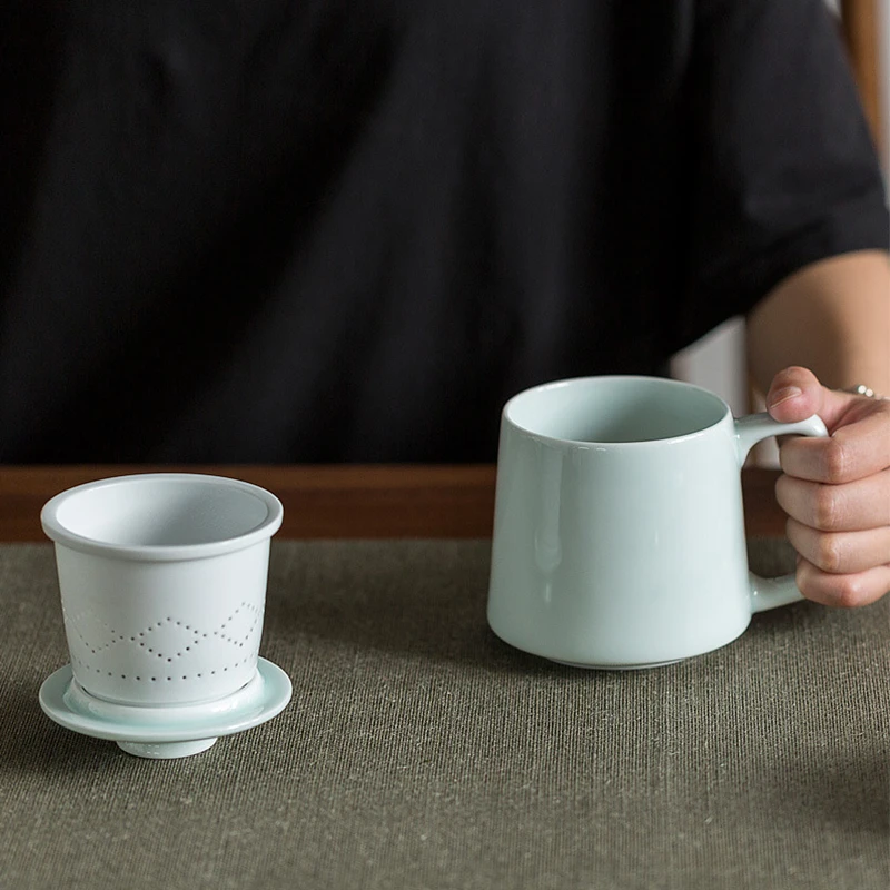 Imagem -05 - Caneca de Separação de Chá de Grande Capacidade do Escritório do Celadon Copo de Chá de Cerâmica de Estilo Japonês 450ml com Filtro de Tampa