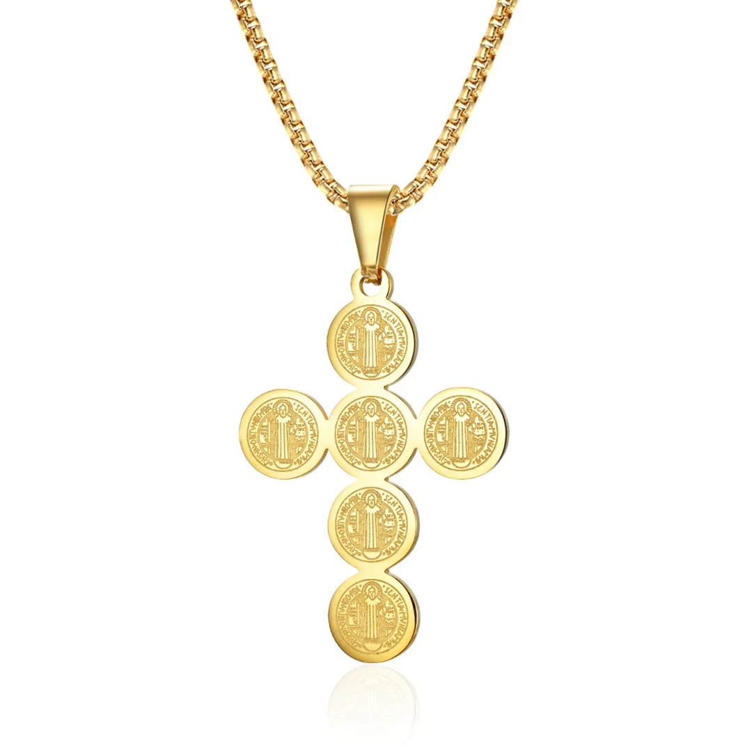 Religious Holy Saint Jude Jesus Cross Pendant Gold Color Stainless Steel Christian Faith Necklace for Woman Men Jewelry Gift