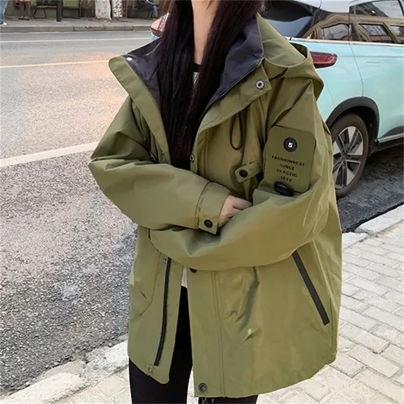 

Spring Autumn Men Women Windproof Windbreaker 2025 New Korean Loose Hooded Outdoor Stormtrooper Jacket Casual Ladies Zipper Coat