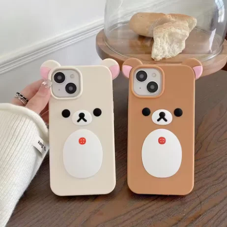 Moda bonito dos desenhos animados 3d rilakkuma urso macio silicone caso de telefone capa traseira para iphone 11 12 13 14 15 16