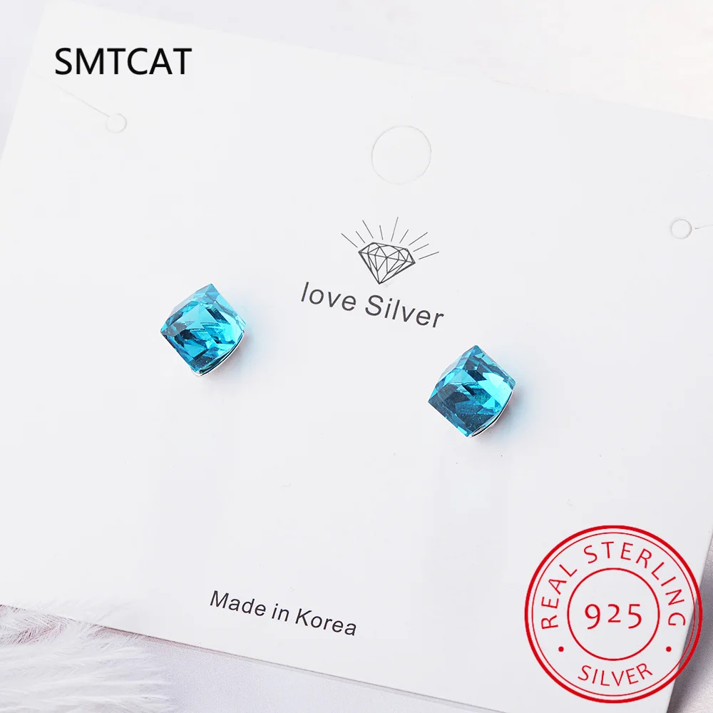 Cube 1.2ct Natural Sky Blue Topaz 925 Sterling Silver Geometric Stud Earrings for Women Fashion Gemstone Jewelry Party Gifts